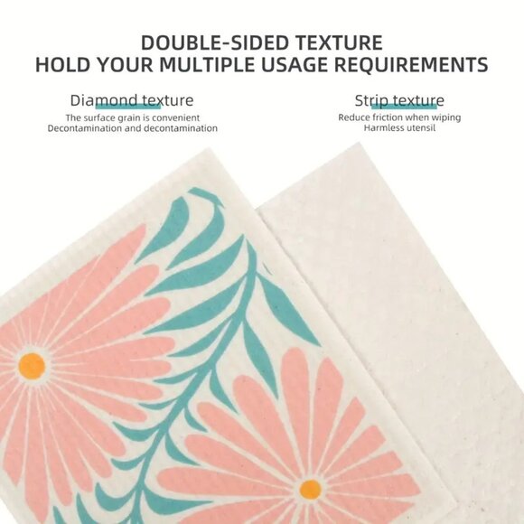 NEW Set of 6 Swedish Dishcloths - Floral Kitchen Towel Sponge Cloth, Reusable - Picture 6 of 8